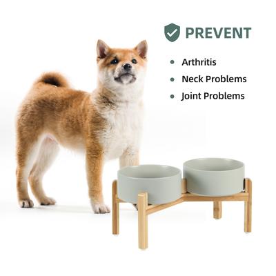 Show full view: Havniva Ceramic Raised Dog Double Bowl Set with Stand, Grey, 7.3-in slide 4 of 8