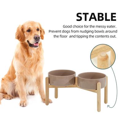 Show full view: Havniva Ceramic 8.2-in Elevated Dog Double Bowl with Stand, Brown Coffee slide 5 of 6