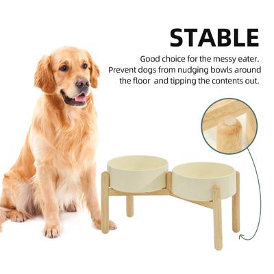 Show full view: Havniva Ceramic 8.2-in Elevated Dog Double Bowl with Stand, Beige slide 5 of 6