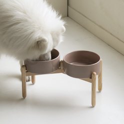 Havniva Ceramic 8.2-in Elevated Dog Double Bowl with Stand, Brown Coffee