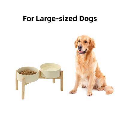 Show full view: Havniva Ceramic 8.2-in Elevated Dog Double Bowl with Stand, Beige slide 3 of 6
