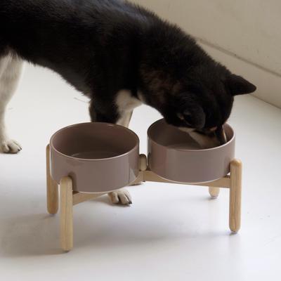Show full view: Havniva Ceramic 7.3-in Raised Dog Double Bowl Set with Wooden Stand, Brown Coffee slide 7 of 7