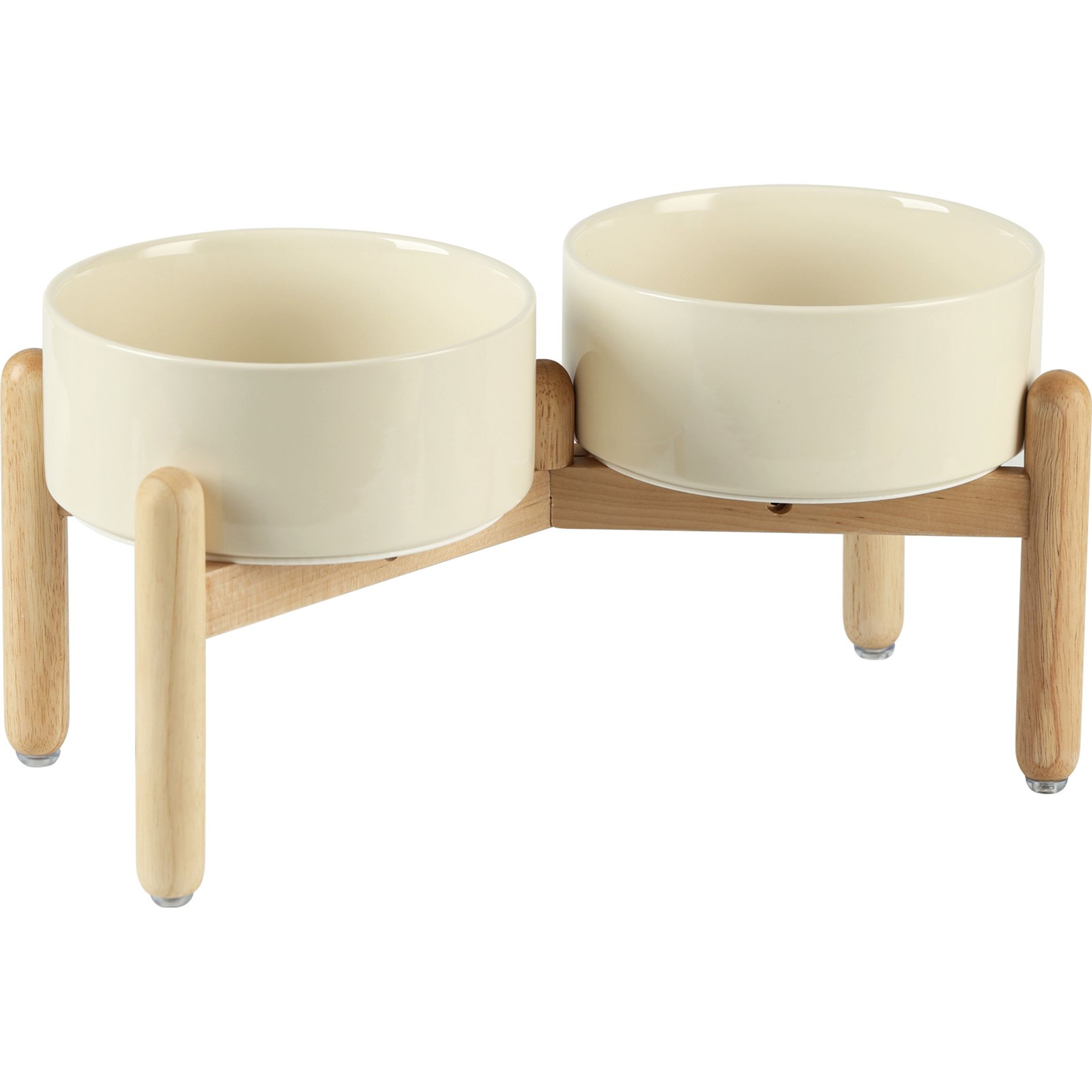 Havniva Ceramic 7.3-in Raised Dog Double Bowl Set with Wooden Stand, Beige