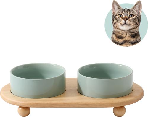 Show full view: Havniva Ceramic Elevated Cat Bowl with Stand, 5.1-in, 2 count, Light Green slide 3 of 9