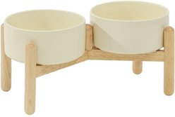 Havniva Ceramic 6-in Raised Dog Double Bowl with Stand, Beige