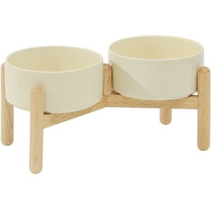 Havniva Ceramic 6-in Raised Dog Double Bowl with Stand, Beige