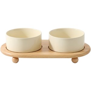 Havniva Ceramic Elevated Dog & Cat Bowl with Stand, Beige, 6-in, 2 count