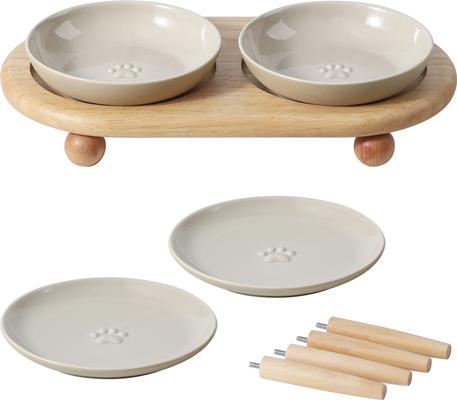Show full view: Havniva Ceramic Adjustable Elevated Cat Bowl with 2 Style Stand, 5.6-in, Vintage Latte slide 2 of 7
