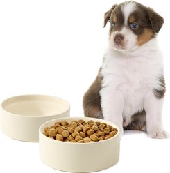 Havniva Ceramic Anti-Slip Bowl for Small Dogs & Cats, Beige, 6-in, 2 count