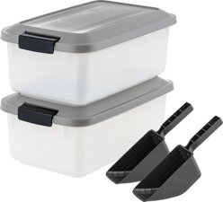 IRIS Airtight Dog, Cat & Bird Food Storage Container with Attachable Wheels, Gray & Black, 11-lb, 2 count