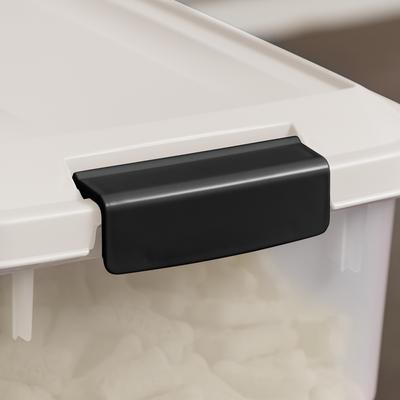 Show full view: IRIS 3-Piece WeatherPro Airtight Stackable Dog, Cat & Bird Food Storage Container Combo with Scoop & Treat Box, Clear & White, 41-lb slide 7 of 10