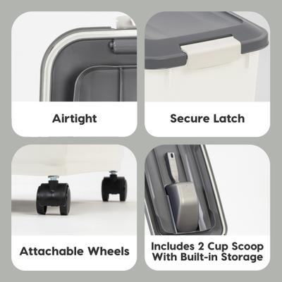 Show full view: IRIS WeatherPro Airtight Attachable Wheels Dog, Cat & Bird Food Storage Container, White, 54-lb slide 7 of 9