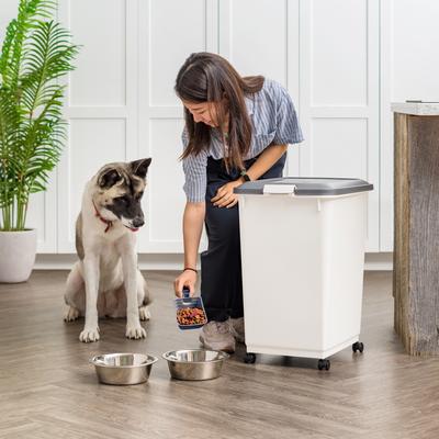 Show full view: IRIS WeatherPro Airtight Attachable Wheels Dog, Cat & Bird Food Storage Container, White, 54-lb slide 4 of 9
