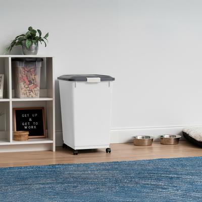 Show full view: IRIS WeatherPro Airtight Attachable Wheels Dog, Cat & Bird Food Storage Container, White, 54-lb slide 5 of 9