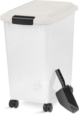 Show full view: IRIS WeatherPro Airtight Attachable Wheels Dog, Cat & Bird Food Storage Container, White & Clear, 30-lb slide 2 of 9