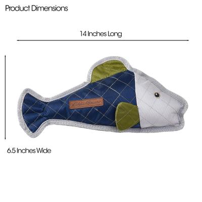 Show full view: Eddie Bauer 14-in Oxford Nylon Fish Squeak & Crinkle Plush Dog Toy, Green/Gray/Navy slide 2 of 3