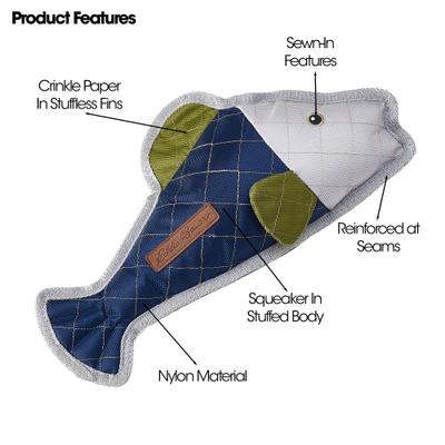 Show full view: Eddie Bauer 14-in Oxford Nylon Fish Squeak & Crinkle Plush Dog Toy, Green/Gray/Navy slide 3 of 3
