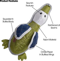 Eddie Bauer 14-in Oxford Nylon Duck Squeak & Crinkle Plush Dog Toy, Green/Gray/Navy slide 2 of 4
