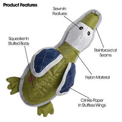 Show full view: Eddie Bauer 14-in Oxford Nylon Duck Squeak & Crinkle Plush Dog Toy, Green/Gray/Navy slide 3 of 3