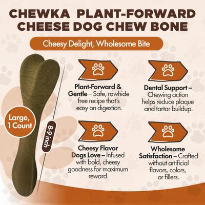 Show full view: Scoochie Pet Chewka Cheese Flavored Plant-Forward Fully Digestible Dog Chew Bone, Large, 1 count slide 4 of 8