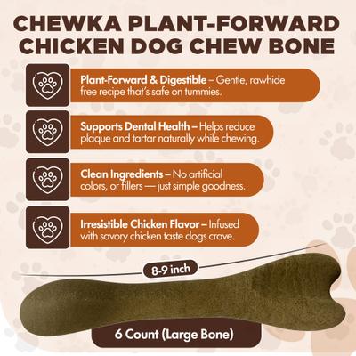 Show full view: Scoochie Pet Chewka Chicken Flavored Plant-Forward Fully Digestible Dog Chew Bone, Large, 6 count slide 4 of 8