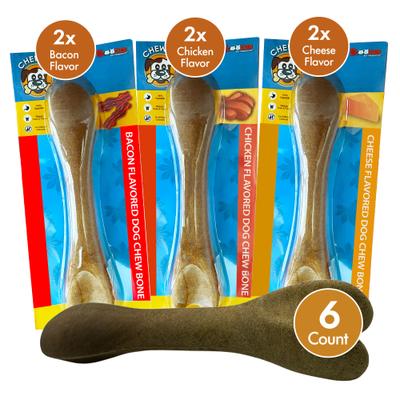 Show full view: Scoochie Pet Chewka Mixed Variety Pack Bacon, Chicken & Cheese Flavored Plant-Forward Fully Digestible Dog Chew Bone, Large, 6 count slide 3 of 8