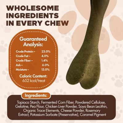 Show full view: Scoochie Pet Chewka Mixed Variety Pack Bacon, Chicken & Cheese Flavored Plant-Forward Fully Digestible Dog Chew Bone, Large, 3 count slide 6 of 8