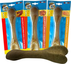 Scoochie Pet Chewka Mixed Variety Pack Bacon, Chicken & Cheese Flavored Plant-Forward Fully Digestible Dog Chew Bone, Large, 3 count