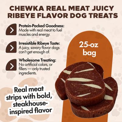Show full view: Scoochie Pet Chewka Real Meat Soft & Chewy Juicy Ribeye Flavor Dog Treats, 25-oz bag slide 4 of 7
