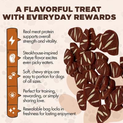 Show full view: Scoochie Pet Chewka Real Meat Soft & Chewy Juicy Ribeye Flavor Dog Treats, 13.5-oz bag slide 7 of 7