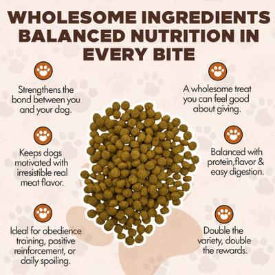 Show full view: Scoochie Pet Chewka Real Meat Mixed Variety Pack Bacon & Peanut Butter Flavor Training Bites Dog Treats, 4.5-oz bag, 2 count slide 7 of 7