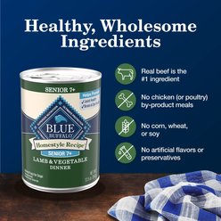 Blue Buffalo Homestyle Recipe Senior 7+ Lamb & Vegetable Dinner Pate Canned Wet Dog Food, 12.5-oz can, case of 12 slide 2 of 9