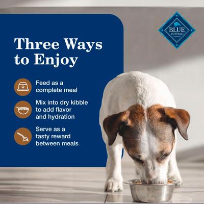 Show full view: Blue Buffalo Homestyle Recipe Senior 7+ Turkey & Vegetable Dinner Pate Canned Wet Dog Food, 12.5-oz can, case of 12 slide 8 of 11