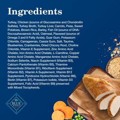 Show full view: Blue Buffalo Homestyle Recipe Senior 7+ Turkey & Vegetable Dinner Pate Canned Wet Dog Food, 12.5-oz can, case of 12 slide 6 of 11