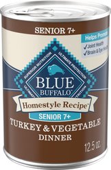 Blue Buffalo Homestyle Recipe Senior 7+ Turkey & Vegetable Dinner Pate Canned Wet Dog Food, 12.5-oz can, case of 12
