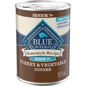 Blue Buffalo Homestyle Recipe Senior 7+ Turkey & Vegetable Dinner Pate Canned Wet Dog Food, 12.5-oz can, case of 12