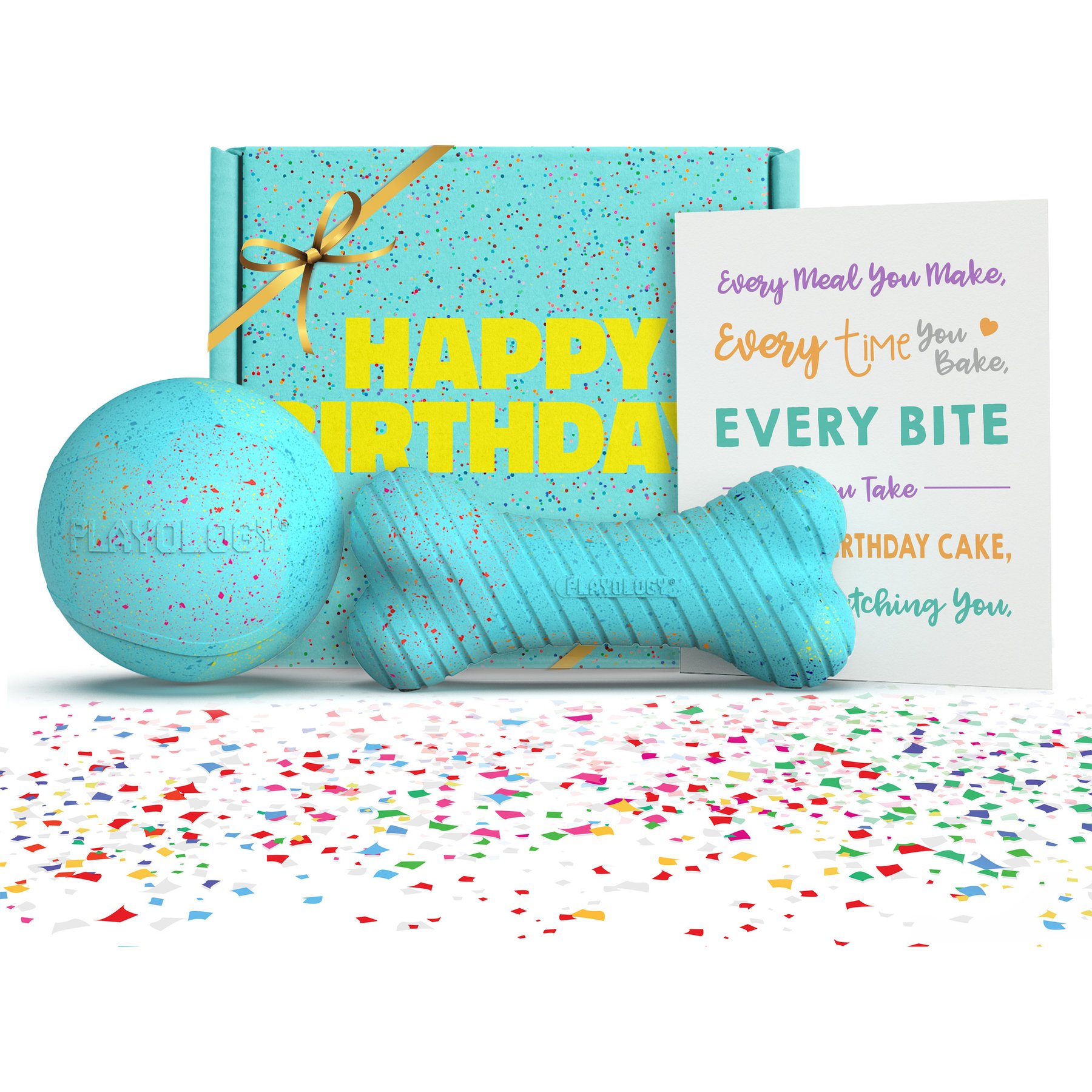 Playology Peanut Butter Birthday Cake Scented Birthday Box Bundle Dog Toy, Blue, Large, 2 count