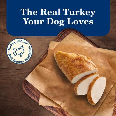 Show full view: Blue Buffalo Homestyle Recipe Senior 7+ Turkey & Vegetable Dinner Pate Canned Wet Dog Food, 12.5-oz can, case of 12 slide 4 of 11