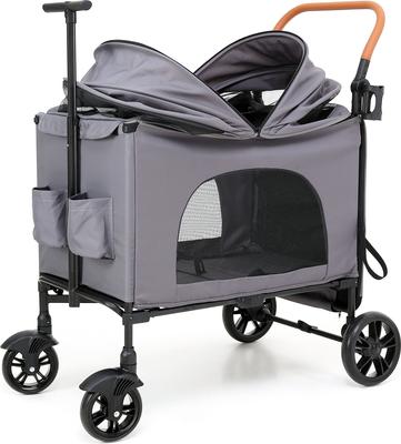 Show full view: KZLAA Foldable 4 Wheels Dog & Cat Stroller with Canopy & Basket, Gray slide 6 of 9