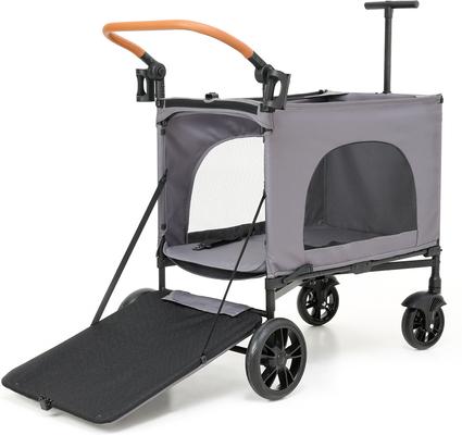 Show full view: KZLAA Foldable 4 Wheels Dog & Cat Stroller with Canopy & Basket, Gray slide 4 of 9