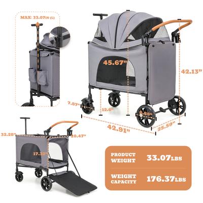Show full view: KZLAA Foldable 4 Wheels Dog & Cat Stroller with Canopy & Basket, Gray slide 2 of 9