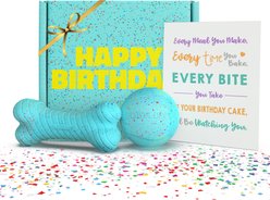 Playology Peanut Butter Birthday Cake Scented Birthday Box Bundle Dog Toy, Blue, Medium, 2 count