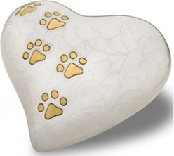 Resting Rainbow Pearl White with Gold Paw Prints Urn, Small