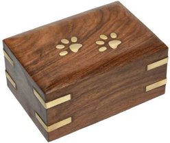 Resting Rainbow Wood Brass Paws Urn, Dark Walnut, Small