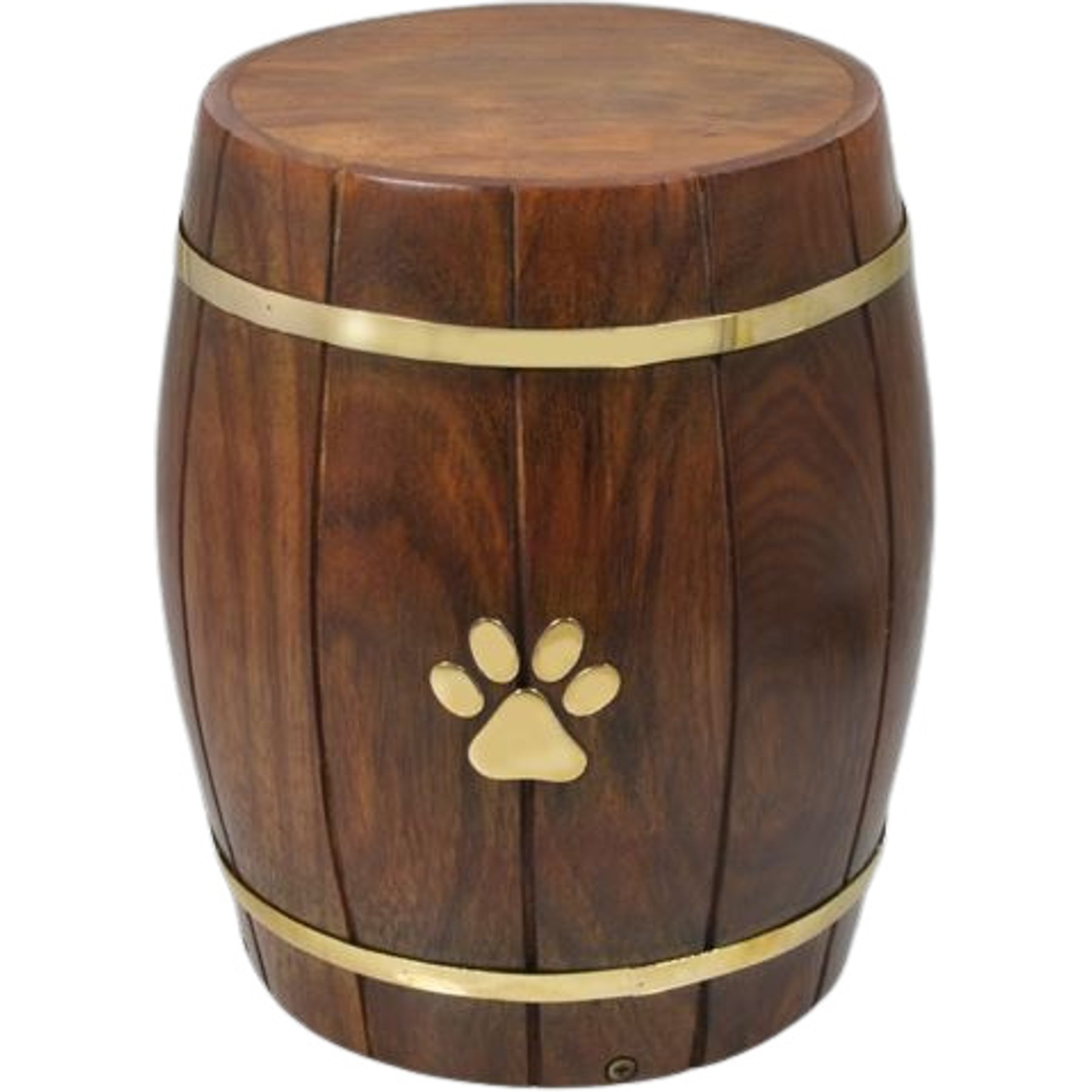 Resting Rainbow Wood Barrel Brass Paw Urn, Medium