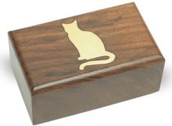 Resting Rainbow Wood Brass Cat Urn, Small