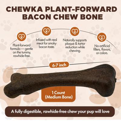 Show full view: Scoochie Pet Chewka Bacon Flavored Plant-Forward Fully Digestible Dog Chew Bone, Medium, 1 count slide 4 of 8