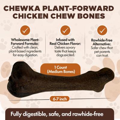 Show full view: Scoochie Pet Chewka Chicken Flavored Plant-Forward Fully Digestible Dog Chew Bone, Medium, 1 count slide 4 of 8