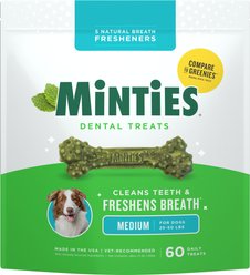 Minties Medium Mint Flavored Dental Treats for Dogs, 25-50 lbs, 48-oz, 60 count