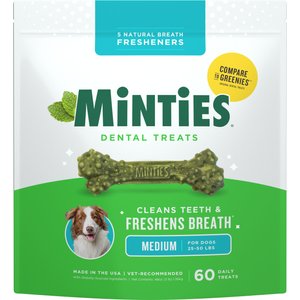 Minties Medium Mint Flavored Dental Treats for Dogs, 25-50 lbs, 48-oz, 60 count